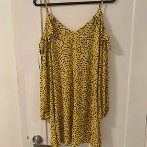 Michael Kors short yellow dress with cold shoulder and chain strap